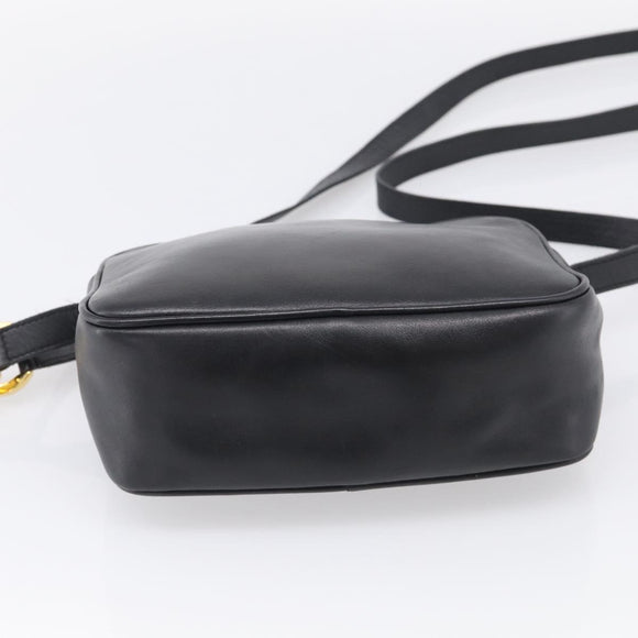 Salvatore Ferragamo Gancini Shoulder Bag Leather Black Gold Tone Auth bs37862