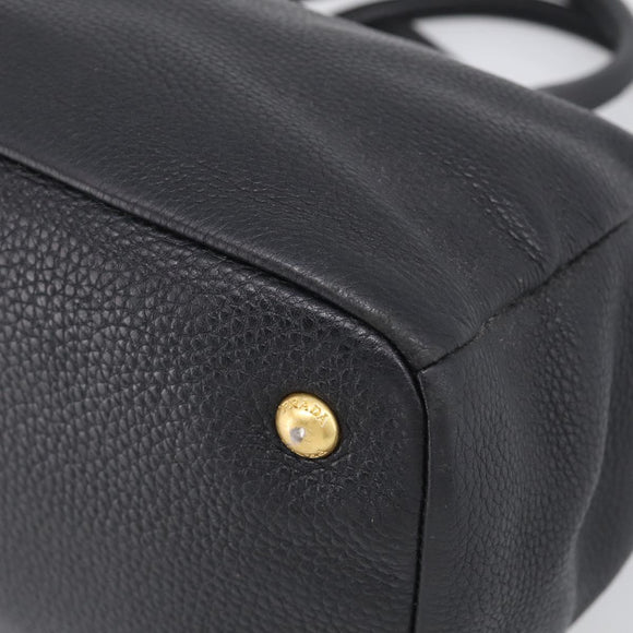 PRADA Hand Bag Leather Black Gold Tone Auth bs37863