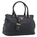 PRADA Hand Bag Leather Black Gold Tone Auth bs37863-1