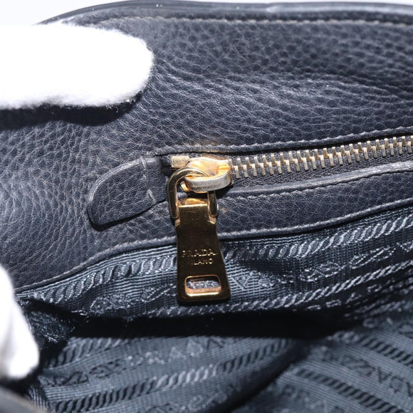 PRADA Hand Bag Leather Black Gold Tone Auth bs37863