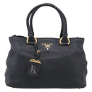 PRADA Hand Bag Leather Black Gold Tone Auth bs37863-2