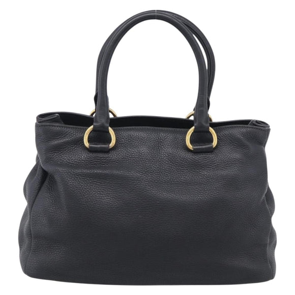 PRADA Hand Bag Leather Black Gold Tone Auth bs37863