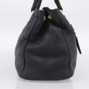 PRADA Hand Bag Leather Black Gold Tone Auth bs37863-4