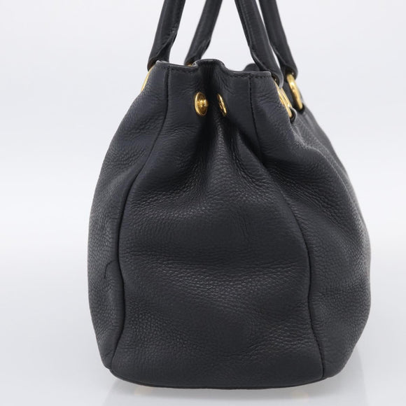 PRADA Hand Bag Leather Black Gold Tone Auth bs37863