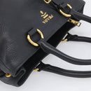 PRADA Hand Bag Leather Black Gold Tone Auth bs37863-6