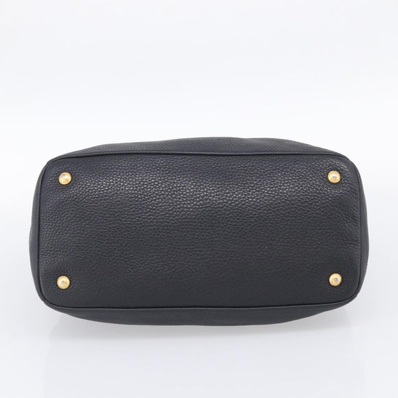 PRADA Hand Bag Leather Black Gold Tone Auth bs37863