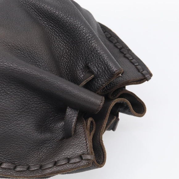 Miu Miu Shoulder Bag Leather Dark Brown Auth bs37865
