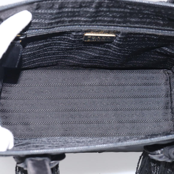 PRADA Hand Bag Nylon Black Silver Auth bs37868