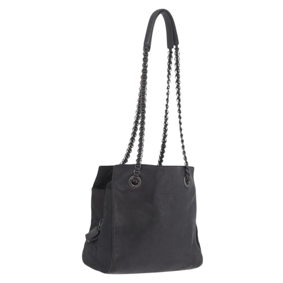 PRADA Chain Shoulder Bag Leather Black Auth bs37869