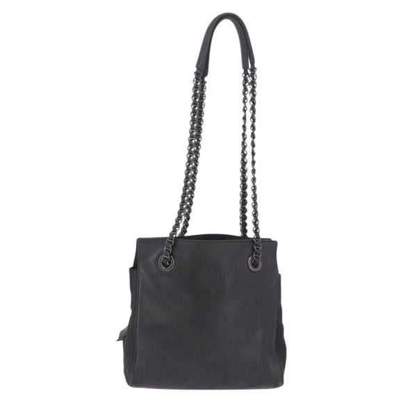 PRADA Chain Shoulder Bag Leather Black Auth bs37869
