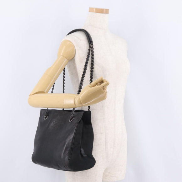 PRADA Chain Shoulder Bag Leather Black Auth bs37869