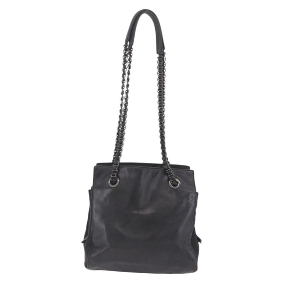 PRADA Chain Shoulder Bag Leather Black Auth bs37869
