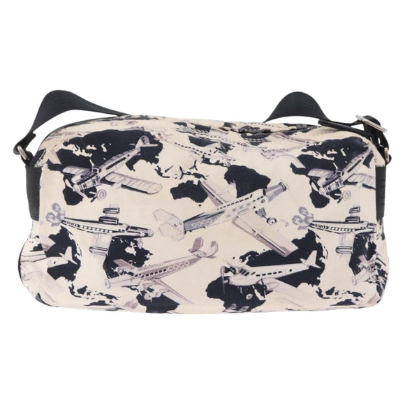 CHANEL Airline Shoulder Bag Canvas White Silver CC Auth bs37873
