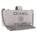 CHANEL Deauville Line Chain Shoulder Bag Canvas Gray Silver CC Auth bs37875A-1