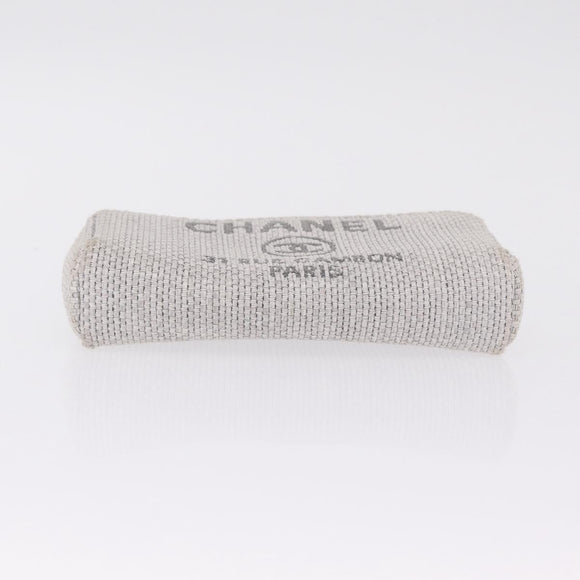 CHANEL Deauville Line Chain Shoulder Bag Canvas Gray Silver CC Auth bs37875A