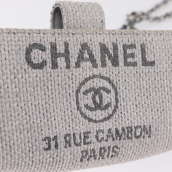 CHANEL Deauville Line Chain Shoulder Bag Canvas Gray Silver CC Auth bs37875A