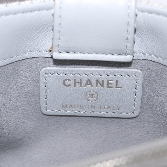 CHANEL Deauville Line Chain Shoulder Bag Canvas Gray Silver CC Auth bs37875A