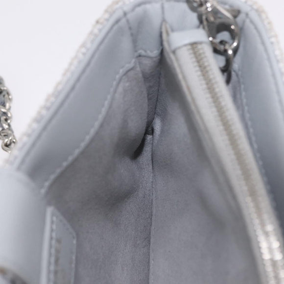 CHANEL Deauville Line Chain Shoulder Bag Canvas Gray Silver CC Auth bs37875A