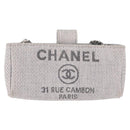 CHANEL Deauville Line Chain Shoulder Bag Canvas Gray Silver CC Auth bs37875A-2