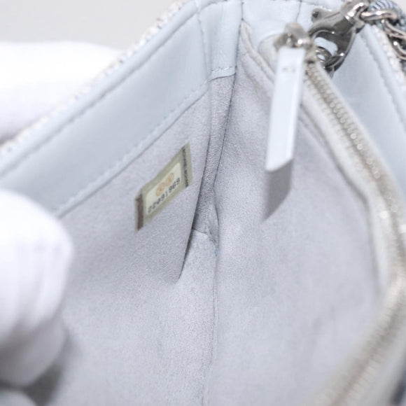 CHANEL Deauville Line Chain Shoulder Bag Canvas Gray Silver CC Auth bs37875A