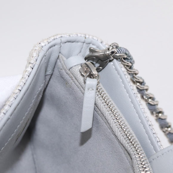 CHANEL Deauville Line Chain Shoulder Bag Canvas Gray Silver CC Auth bs37875A