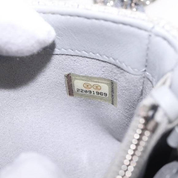 CHANEL Deauville Line Chain Shoulder Bag Canvas Gray Silver CC Auth bs37875A
