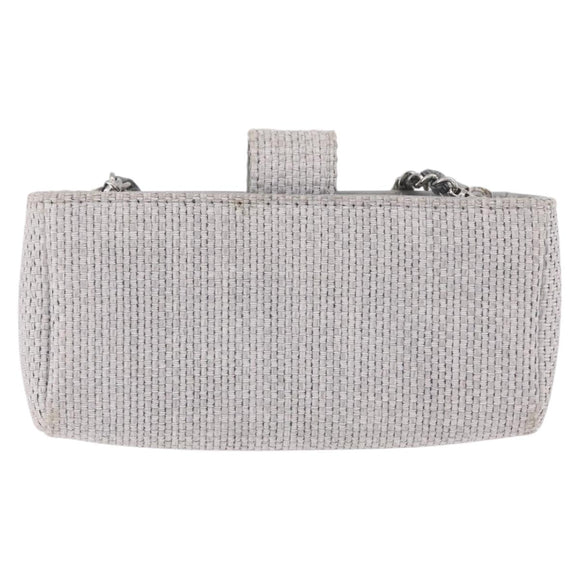 CHANEL Deauville Line Chain Shoulder Bag Canvas Gray Silver CC Auth bs37875A