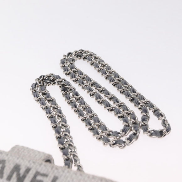 CHANEL Deauville Line Chain Shoulder Bag Canvas Gray Silver CC Auth bs37875A