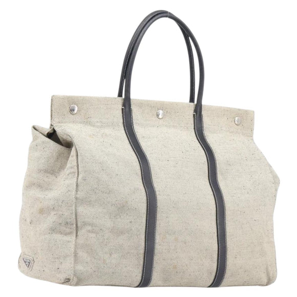 PRADA Tote Bag Canvas Gray Silver Auth bs37877