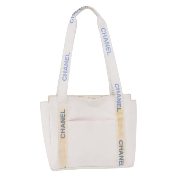 CHANEL Chanel Sports Shoulder Bag Polyester White Silver CC Auth bs37878