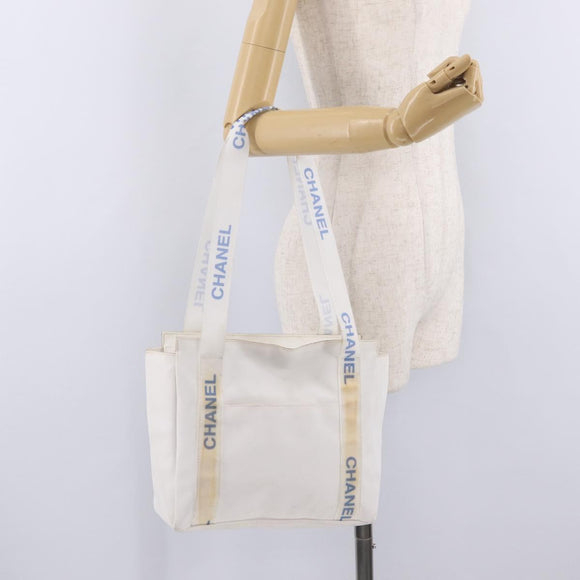 CHANEL Chanel Sports Shoulder Bag Polyester White Silver CC Auth bs37878