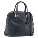 Salvatore Ferragamo Hand Bag Leather 2way Navy Gold Tone Auth bs37883-1