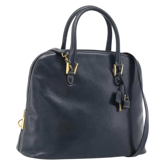 Salvatore Ferragamo Hand Bag Leather 2way Navy Gold Tone Auth bs37883