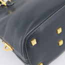 Salvatore Ferragamo Hand Bag Leather 2way Navy Gold Tone Auth bs37883-13