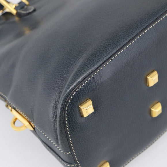 Salvatore Ferragamo Hand Bag Leather 2way Navy Gold Tone Auth bs37883
