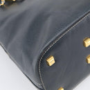 Salvatore Ferragamo Hand Bag Leather 2way Navy Gold Tone Auth bs37883-15