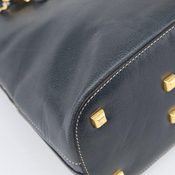 Salvatore Ferragamo Hand Bag Leather 2way Navy Gold Tone Auth bs37883