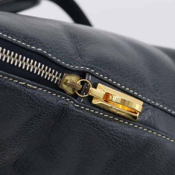 Salvatore Ferragamo Hand Bag Leather 2way Navy Gold Tone Auth bs37883