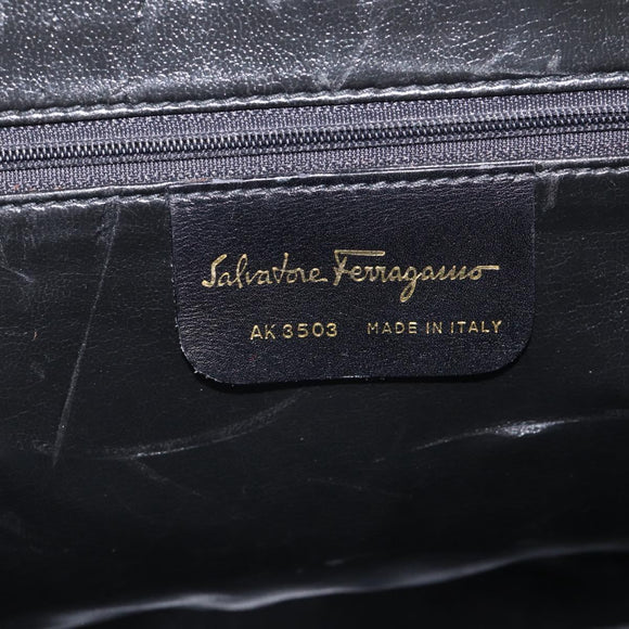 Salvatore Ferragamo Hand Bag Leather 2way Navy Gold Tone Auth bs37883
