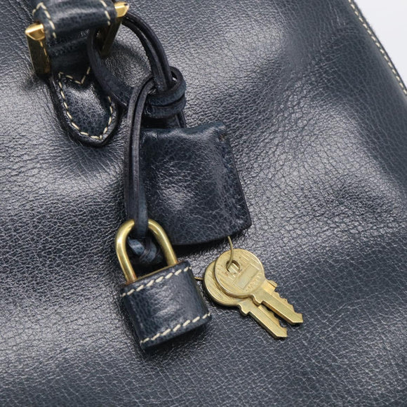 Salvatore Ferragamo Hand Bag Leather 2way Navy Gold Tone Auth bs37883