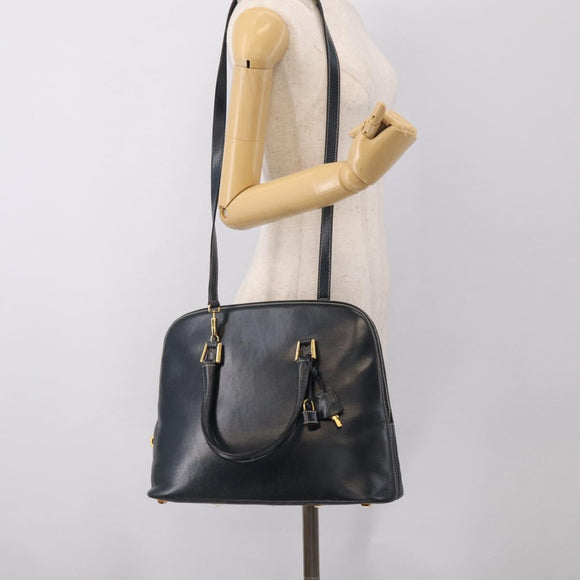 Salvatore Ferragamo Hand Bag Leather 2way Navy Gold Tone Auth bs37883