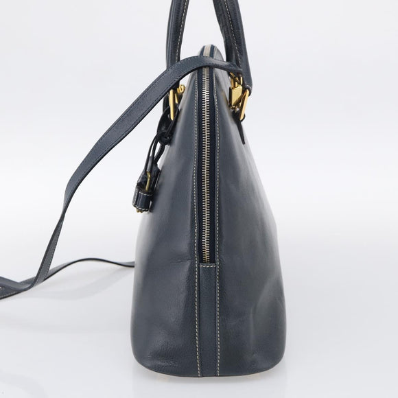 Salvatore Ferragamo Hand Bag Leather 2way Navy Gold Tone Auth bs37883