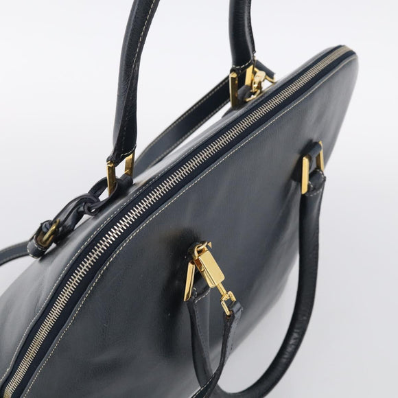 Salvatore Ferragamo Hand Bag Leather 2way Navy Gold Tone Auth bs37883