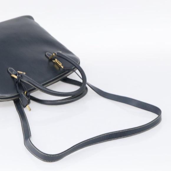 Salvatore Ferragamo Hand Bag Leather 2way Navy Gold Tone Auth bs37883