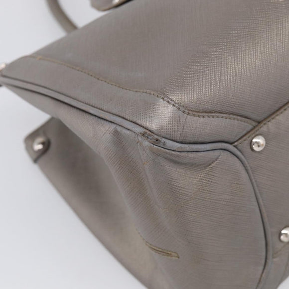 Salvatore Ferragamo Gancini Hand Bag Leather Silver Auth bs37886