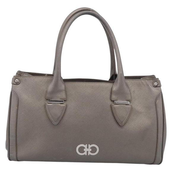 Salvatore Ferragamo Gancini Hand Bag Leather Silver Auth bs37886