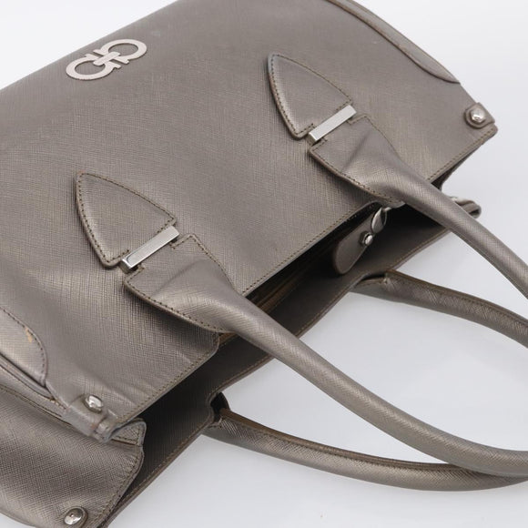 Salvatore Ferragamo Gancini Hand Bag Leather Silver Auth bs37886