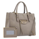 Balenciaga Paper Mini Hand Bag Leather 2way Beige Gold Tone 387477 Auth bs37887-1