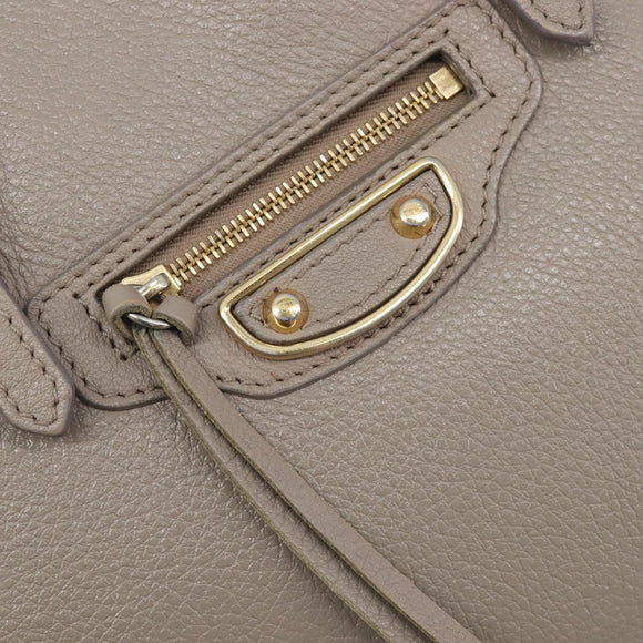 Balenciaga Paper Mini Hand Bag Leather 2way Beige Gold Tone 387477 Auth bs37887