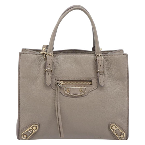 Balenciaga Paper Mini Hand Bag Leather 2way Beige Gold Tone 387477 Auth bs37887